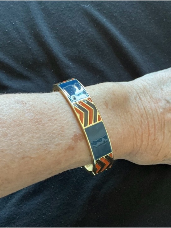 Jewelry - Gold-Tone Enamel Cuff Bracelet in Navy and Orange
